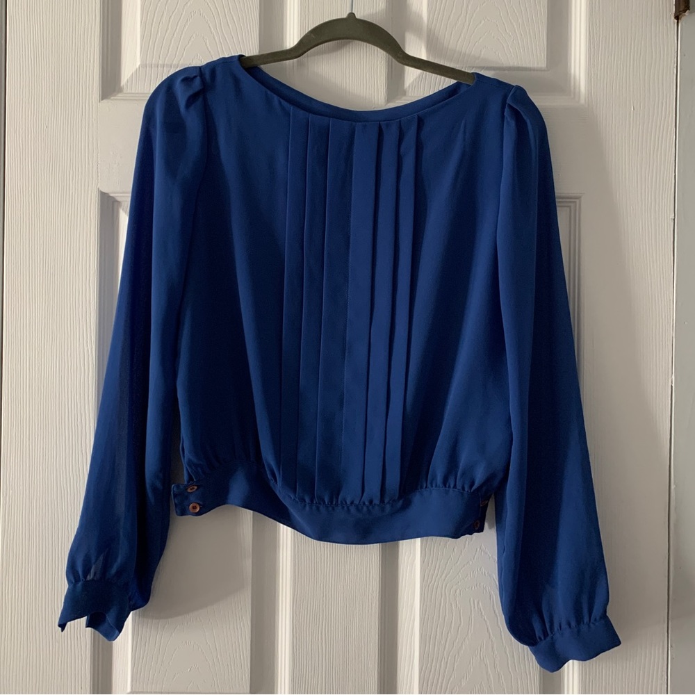 Cobalt / Royal Blue Long Sleeve Blouse with Buttons